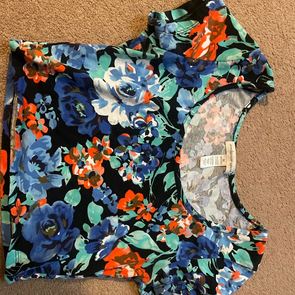 Floral Women's Top - Blue and Orange